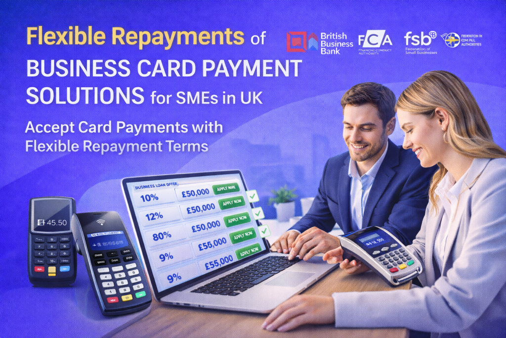 UK SME business owners reviewing card payment processing options and flexible merchant funding solutions.