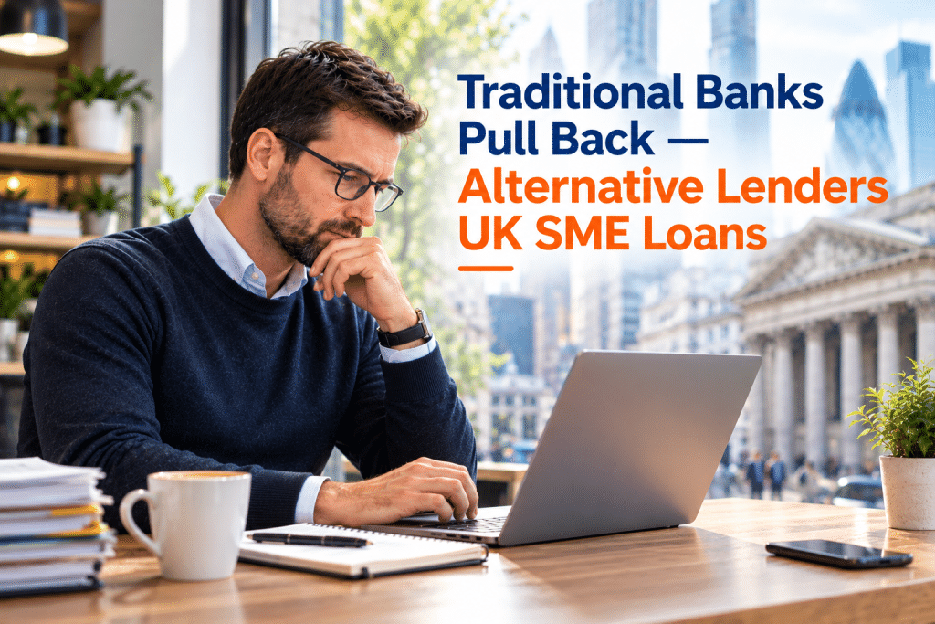 UK business owner reviewing alternative lending options as traditional banks pull back from SME finance