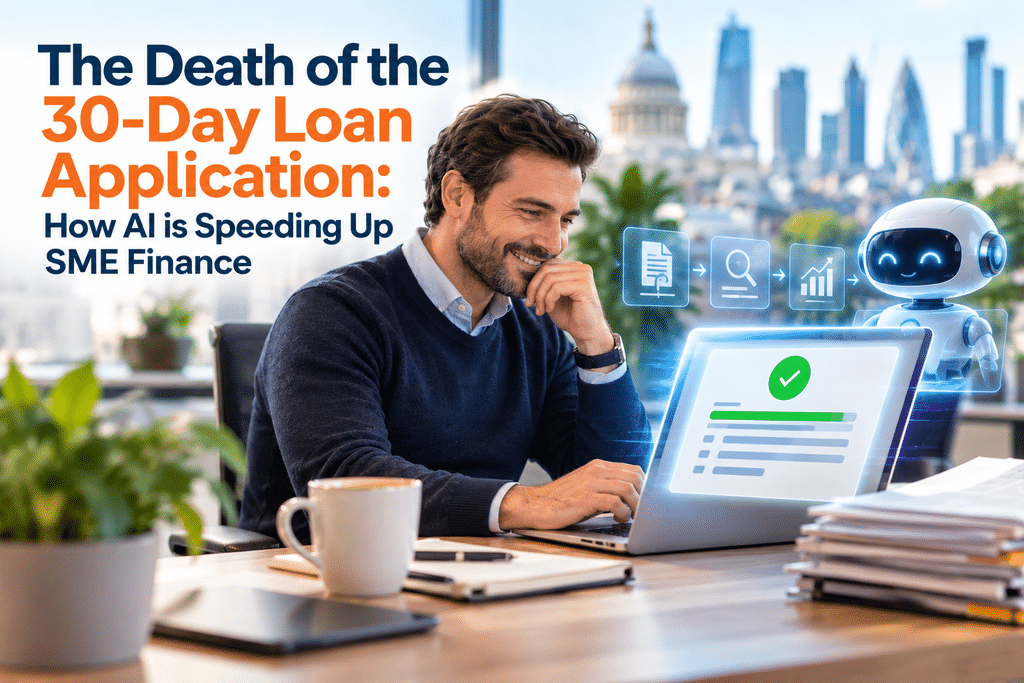 UK business owner receiving a fast business loan decision on a laptop